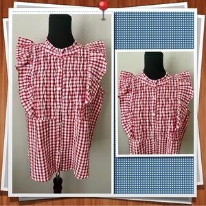 NWT PHILOSOPHY RED/WHITE FLUTTER SLEEVE BLOUSE SZ XL